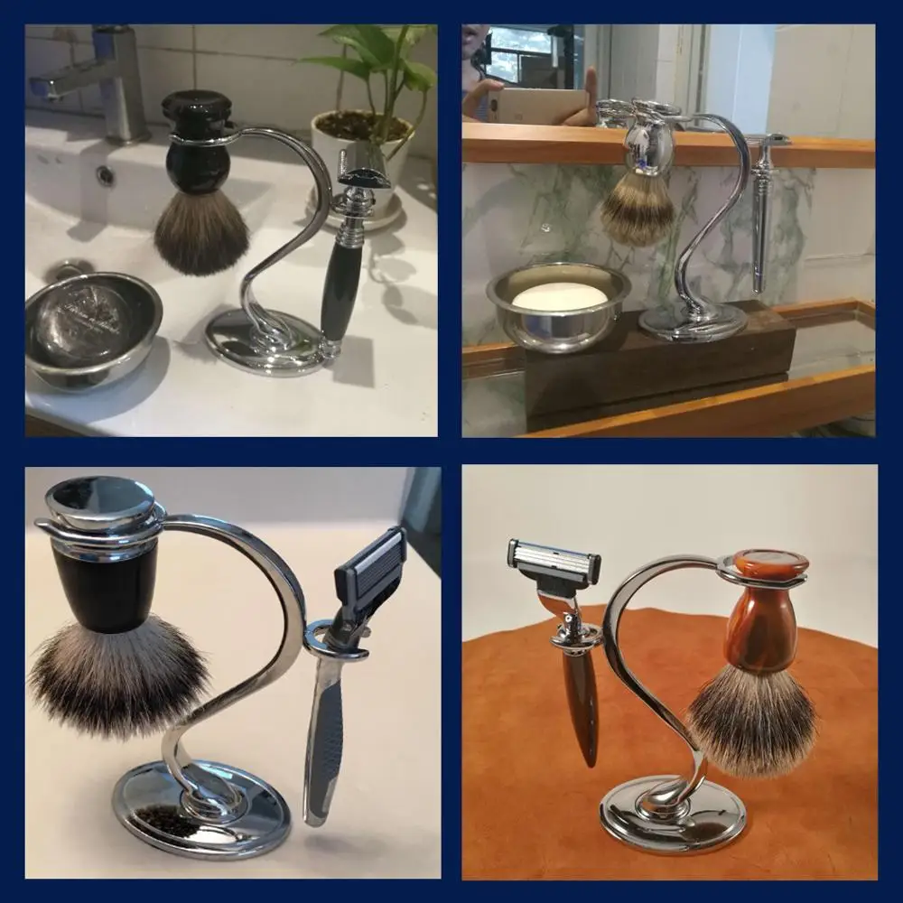 Grandslam Men Safety Razor Holder Shaving Brush Stand Deluxe Heavyweight Chrome For Manual | Красота и здоровье