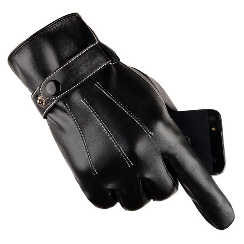 

CUHAKCI Touched Screen Mittens High Quality Driving Gloves PU Gloves Winter Unisex Leather Guantes Women Black