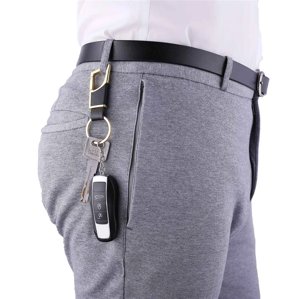 Цепочка для ключей и кольца мужчин держатель из натуральной кожи золотой цвет в