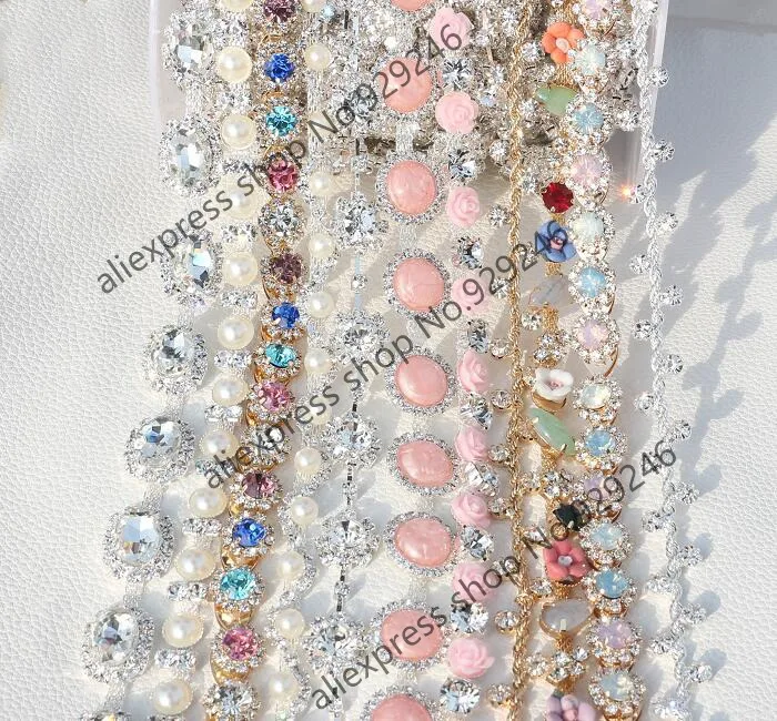 1 ярд/упаковка яркие розовые и белые стразы с кристаллами цепочка для одежды