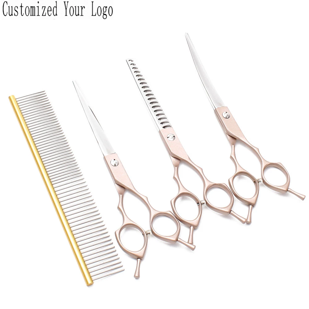 Костюм 7 &quotгравировальный бренд 440C ножницы для стрижки собак Ножницы Прямые