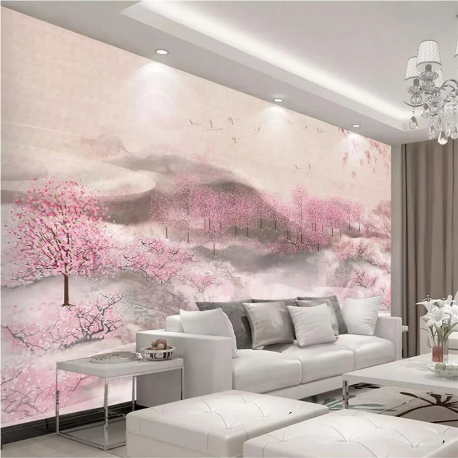 

Beibehang Custom Wallpaper 3D New Chinese Sansheng III Shili Peach Blossom TV Sofa Background Wall Living Room bedroom wallpaper