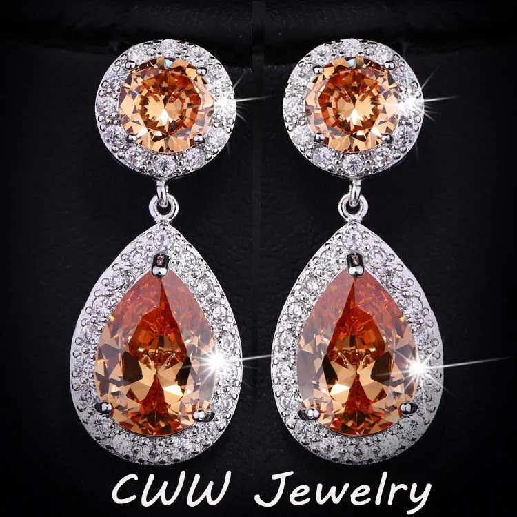 champagne CWWZircons красивые и хорошее качество Большой Фиолетовый AAA+ кубический цирконий Кристалл длинные висячие серьги для женщин Свадебная вечеринка CZ016 - Окраска металла: champagne