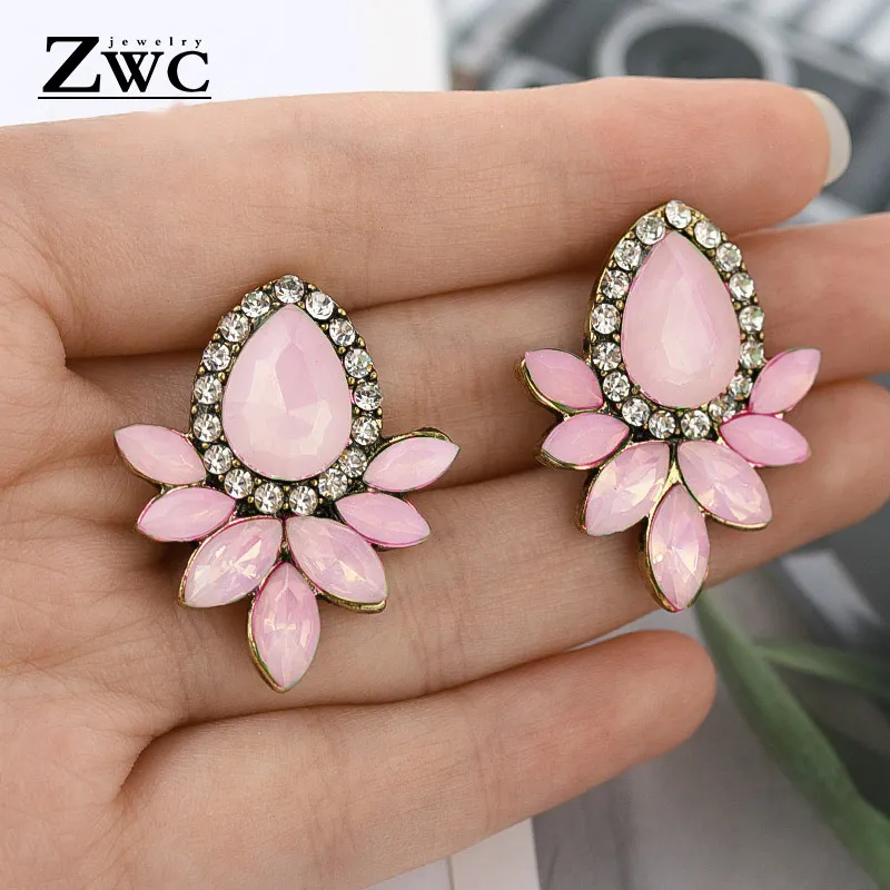 Pink 2 ZWC, Модные Винтажные корейские Разноцветные серьги-капли с цирконием для женщин и девушек, вечерние серьги со стразами бижутерия - Окраска металла: Pink 2