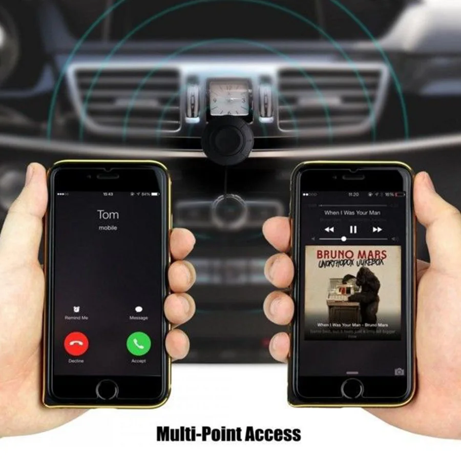 Автомобильный комплект с Bluetooth и громкой связью, беспроводной A2DP музыкальный приемник Aux 3,5 мм аудио Bluetooth 4,1 приемник, Автомобильный MP3-плеер для двух устройств