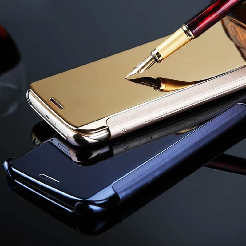 

5 цветов, прозрачный зеркальный чехол для Samsung Galaxy S6 S7 edge S8 S9 Plus S8 + S9 + Note 8 9, кожаный флип-чехол с подставкой, умные чехлы