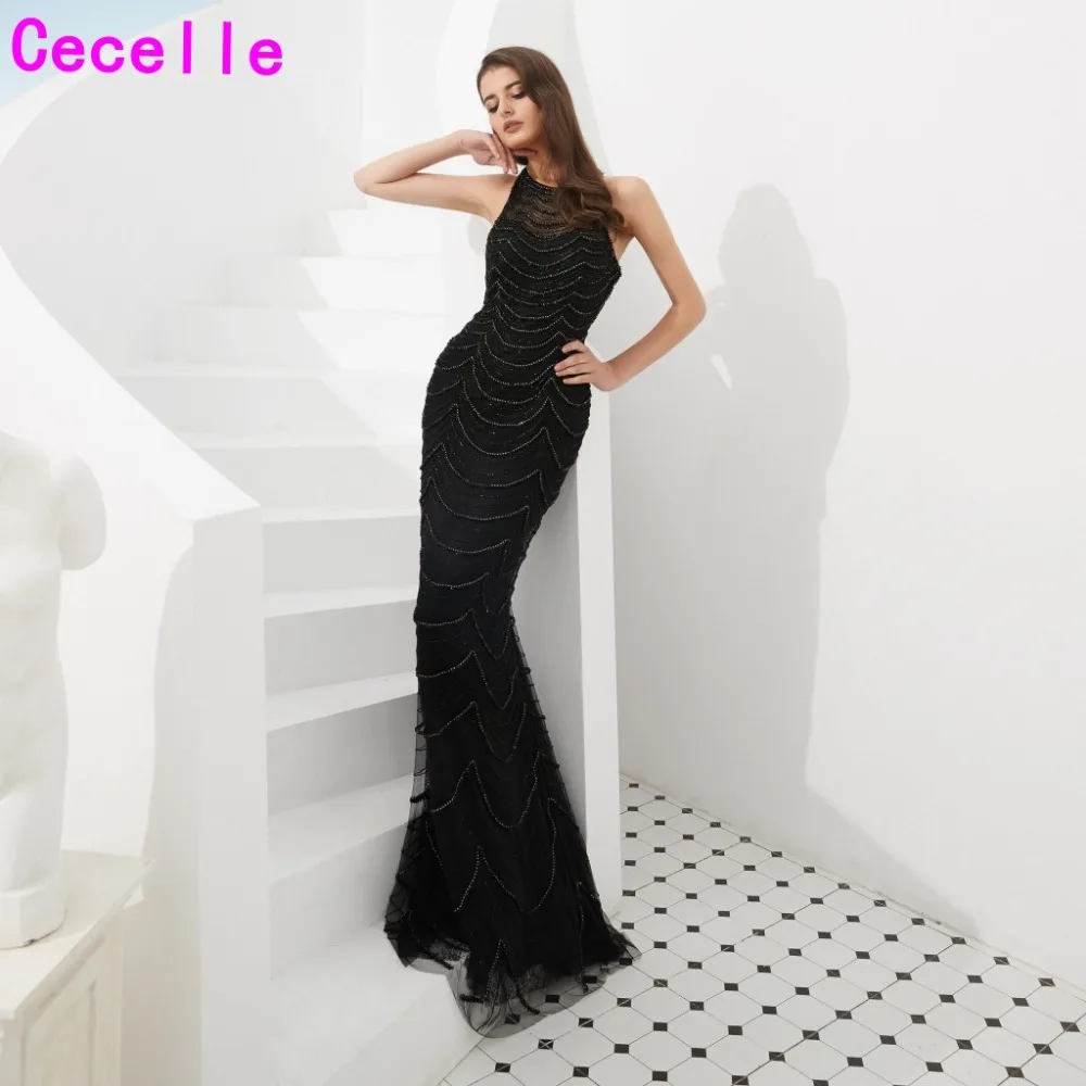 Черные Роскошные Русалка отделка бисером женские вечерние платья 2019 без рукавов