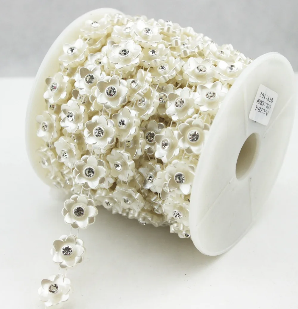 

15mm Ivory flower Pearl Rhinestone Chain Sewing Trims Cake Decoration LZ192