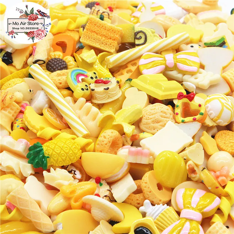 

mix design dessert Cartoon Lemon color 20pcs Resin Flat back Cabochon Art Supply Decoration Charm Craft
