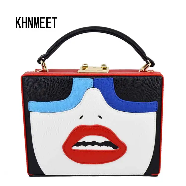Мода прекрасное лицо Для женщин Сумки красные губы Pu сцепления Вечерняя сумочка