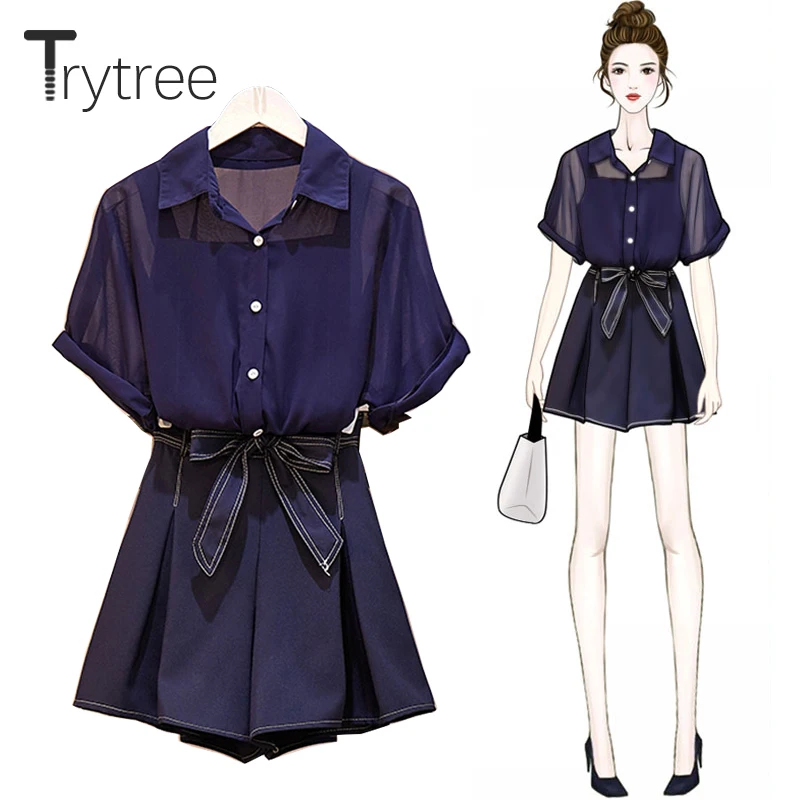 Trytree 2019 летний модный женский темно синий комплект из трех предметов