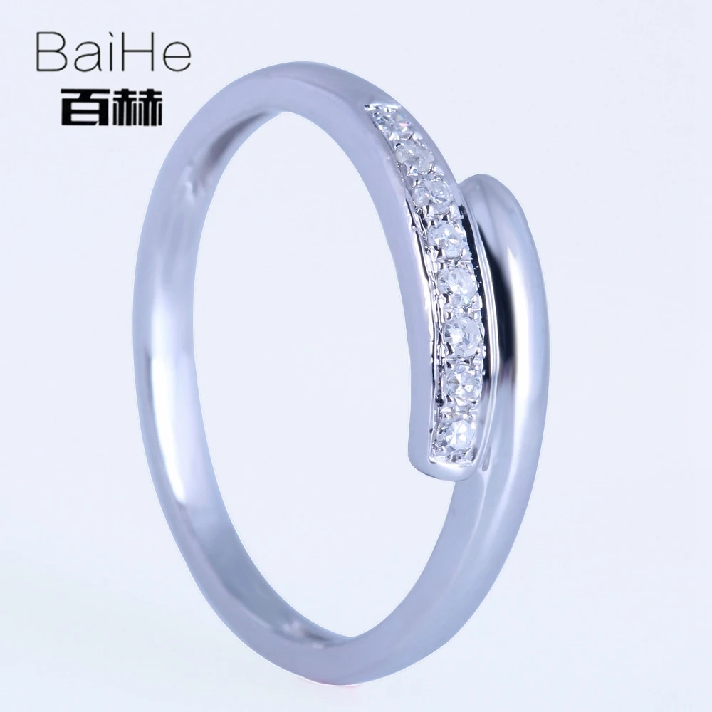 BAIHE Solid 14K белое золото 0.12CT H/SI круглый натуральный бриллиант свадебные женские