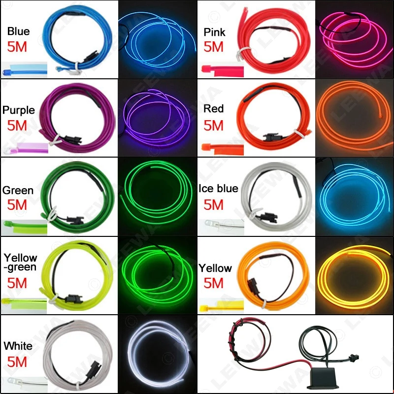 Гибкая светящаяся лента EL Neon Lighting 5 м с плавником для украшения автомобиля #