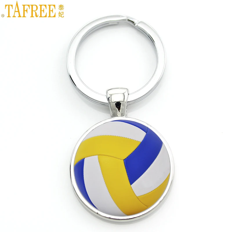 

TAFREE summer charms glass cabochon beach volleyball keychain men women sports jewelry key chain ring best friends gifts SP680
