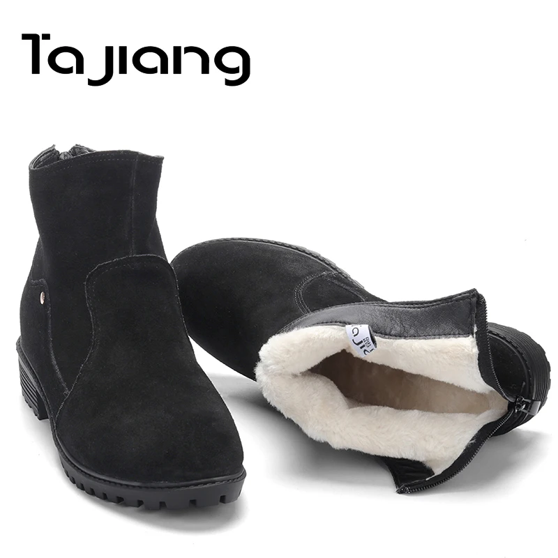 Ta Jiang/зимние женские ботинки из коровьей кожи теплые плюшевые натуральной