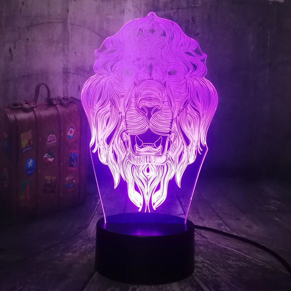 Животный Лев крутой 3D СВЕТОДИОДНЫЙ Ночник светильник USB RGB настольная лампа