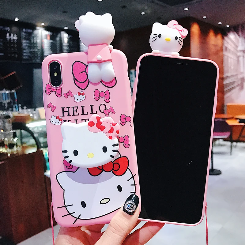 3D чехол KT cat для iphone XS MAX, лежащий чехол для iphone 7/8 plus, мягкий чехол KT для iphone 6 6s plus X XR+ держатель, длинный ремешок