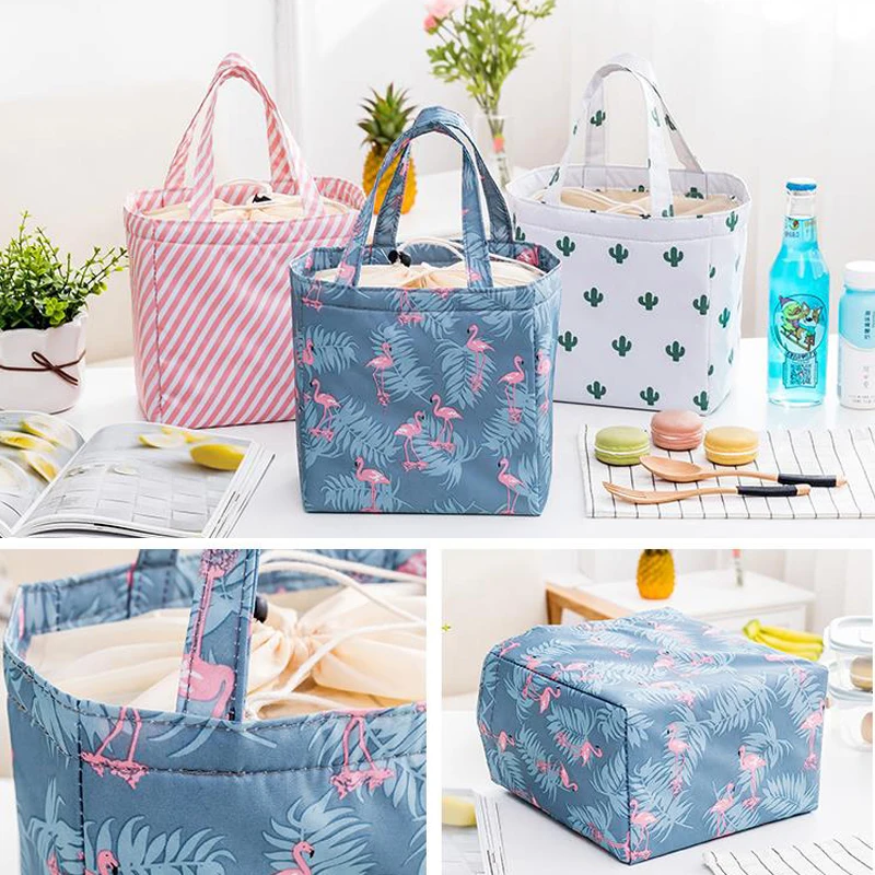 Портативная Термосумка для ланча в полоску с фламинго Теплоизоляционный