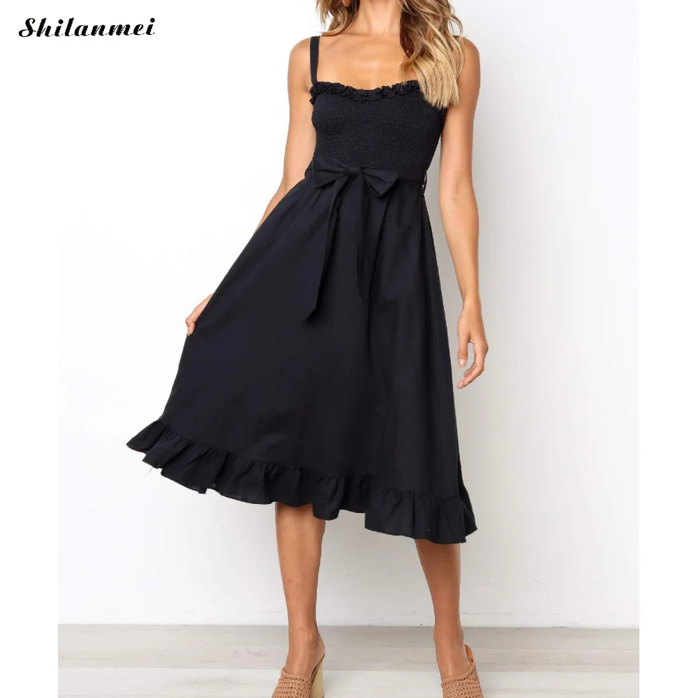 

Summer Beach Sleeveless Dress Casual Streetwear Elegant Female Boho Midi Party Dress With Belt Sundress Vestidos Long Dress Gift