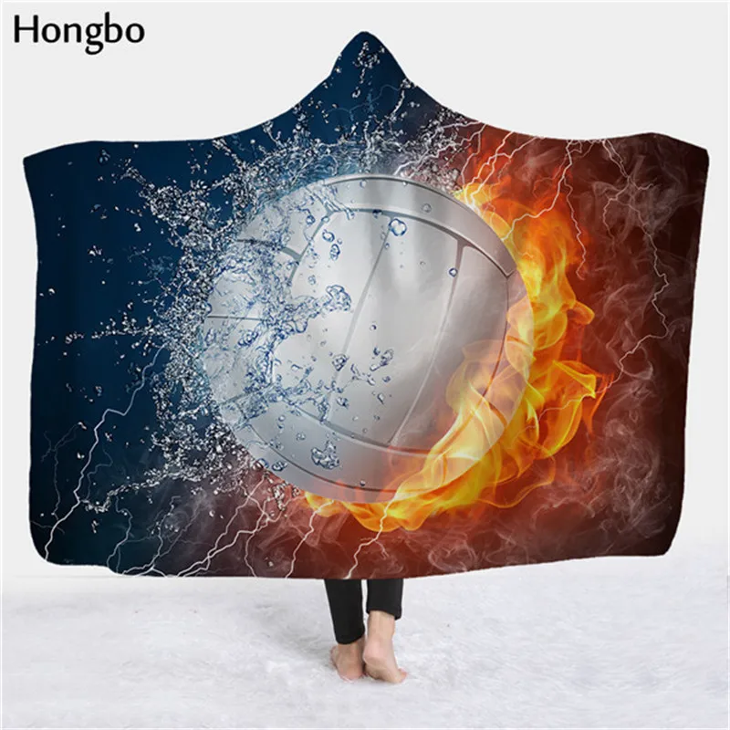 Hongbo Баскетбол/Бейсбол/Футбол Регби 3D Печатный плюшевый одеяло с капюшоном для