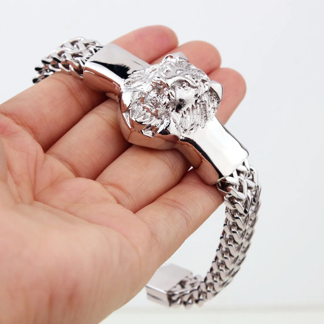 Браслет Figaro Rolo мужской из нержавеющей стали манжета с головой льва ювелирное