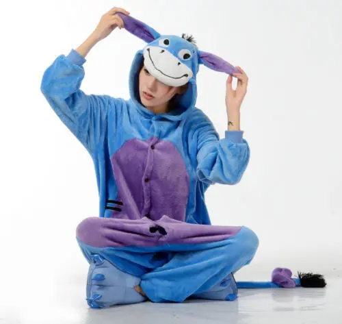 Фланель для влюбленных пар Аниме Onesie Ослик ИА пижамы Наборы ухода за кожей