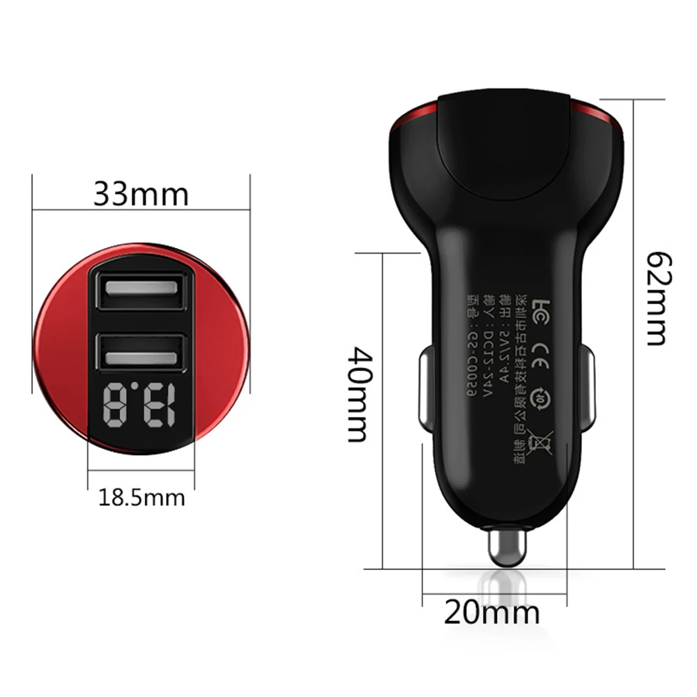 Автомобильное зарядное устройство с двумя портами USB 5В 2.4A быстрое светодиодный