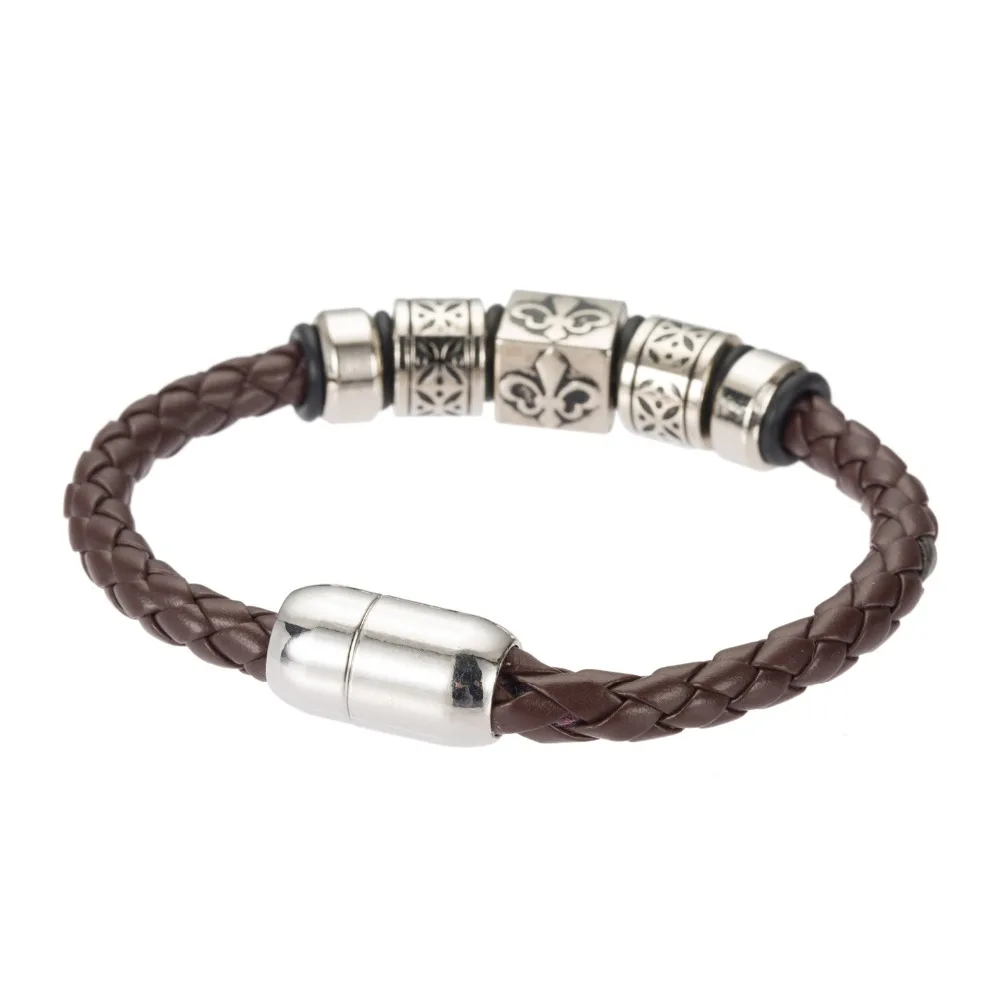 Кожаный браслет Мужчины из нержавеющей стали кожа кос с магнитной застежкой