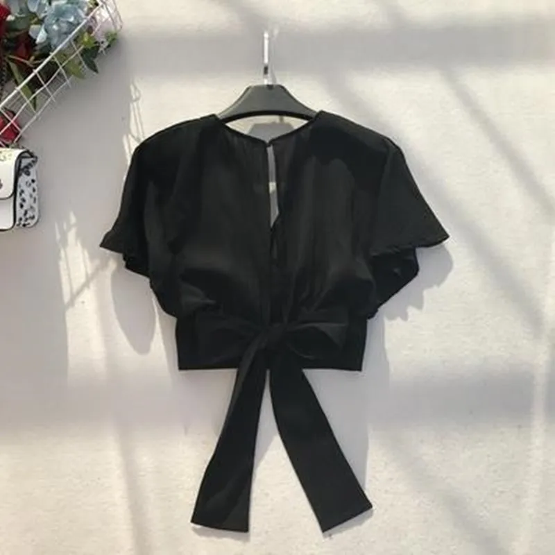 Neploe 2021 Новый Для женщин на шнуровке короткая блузка кроп Топ рубашка Femininas