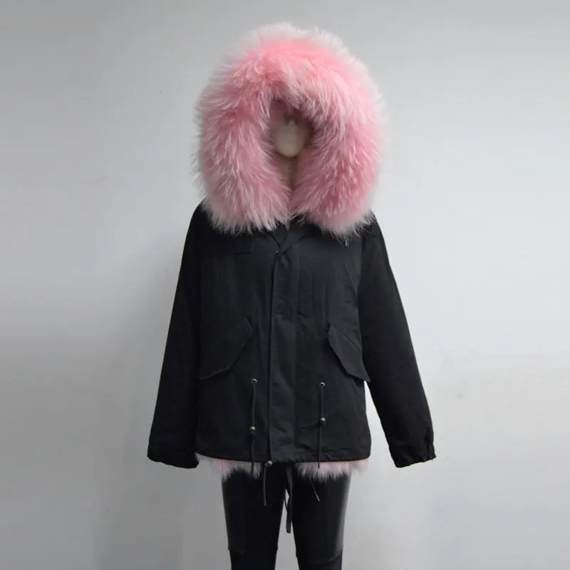 

Women Pink Fox Fur Jacket Long hair winter Fox liner Jacket