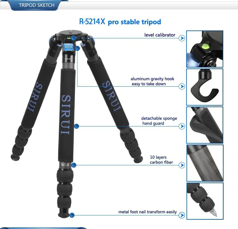 Sirui R5214X три штатив SLR фотографии птица пушки Стабильный Портативный штатив
