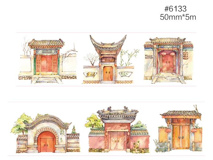 

6 Styles Chinese Classical Doors Windows Girls Japanese Washi Decorative Adhesive DIY Masking Paper Tape Label Sticker gifts