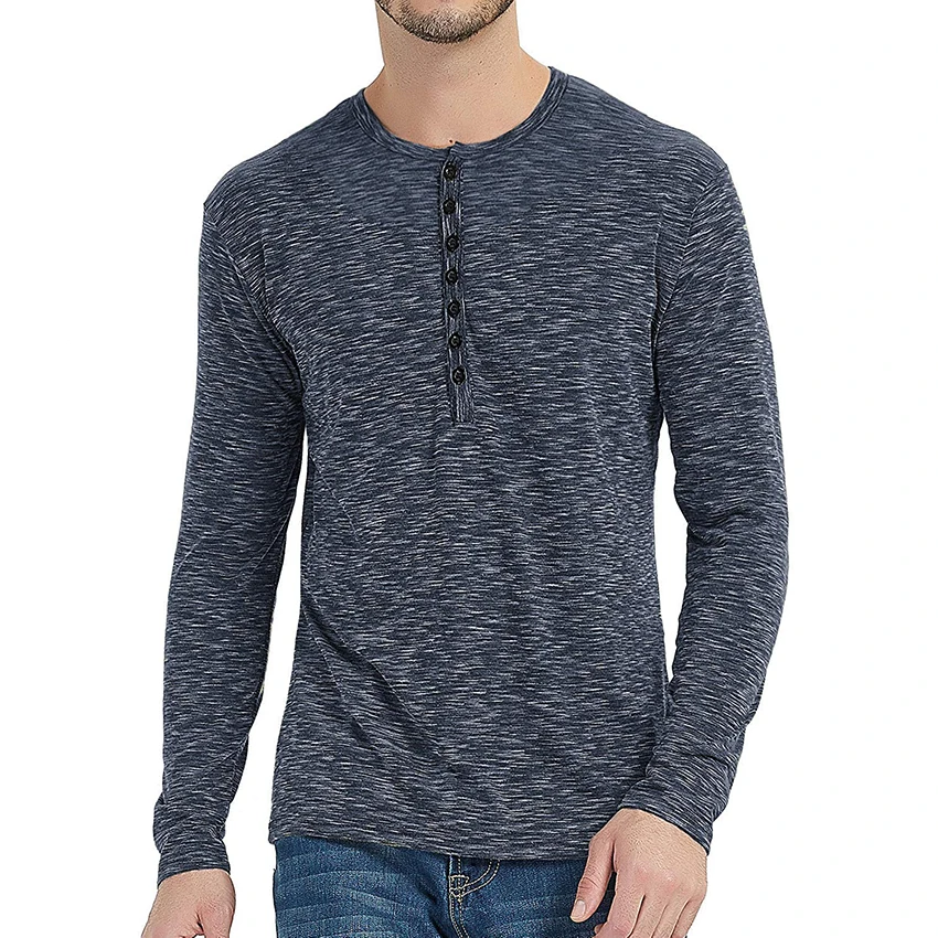 

Men Slim Fit Henry collar T Shirt Long Sleeve Stylish Male Tee Shirt Fashion Male Tops Clothes Streetwear Autumn New Tshirt