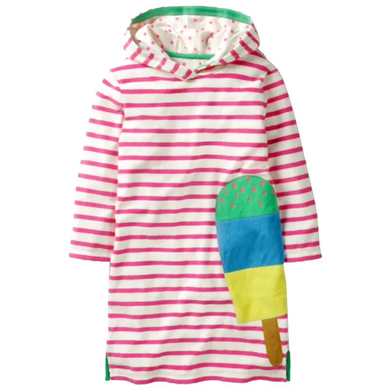 2019 New Spring Striped 100% Cotton Rainbow Whale Sunshine Dot Kids Dresses for Girls Toddler Girl Party Hoodie Dress |