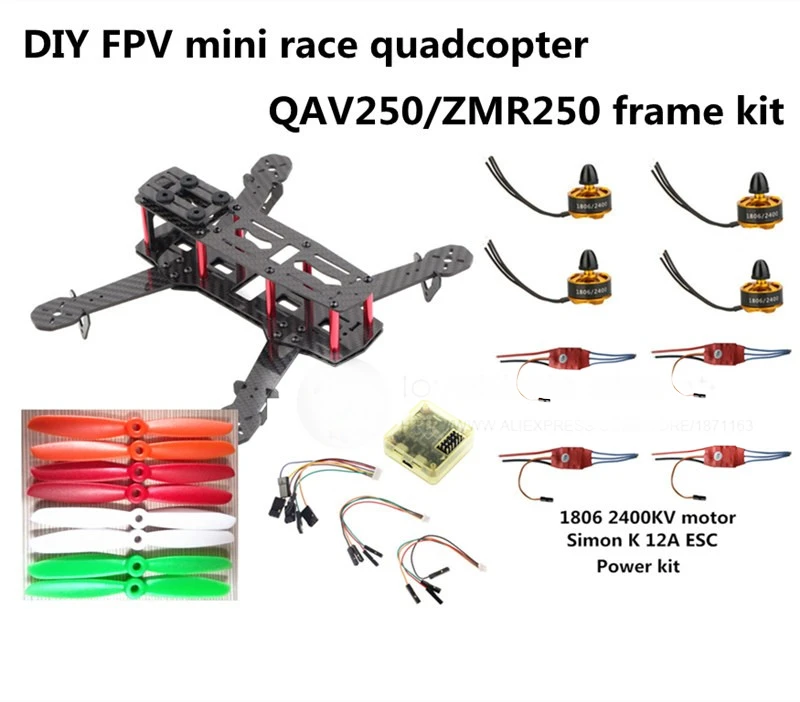 DIY FPV mini drone ZMR250 рамка набор из чистого углеродного волокна Рама + 1806 2400KV мотор Simon K
