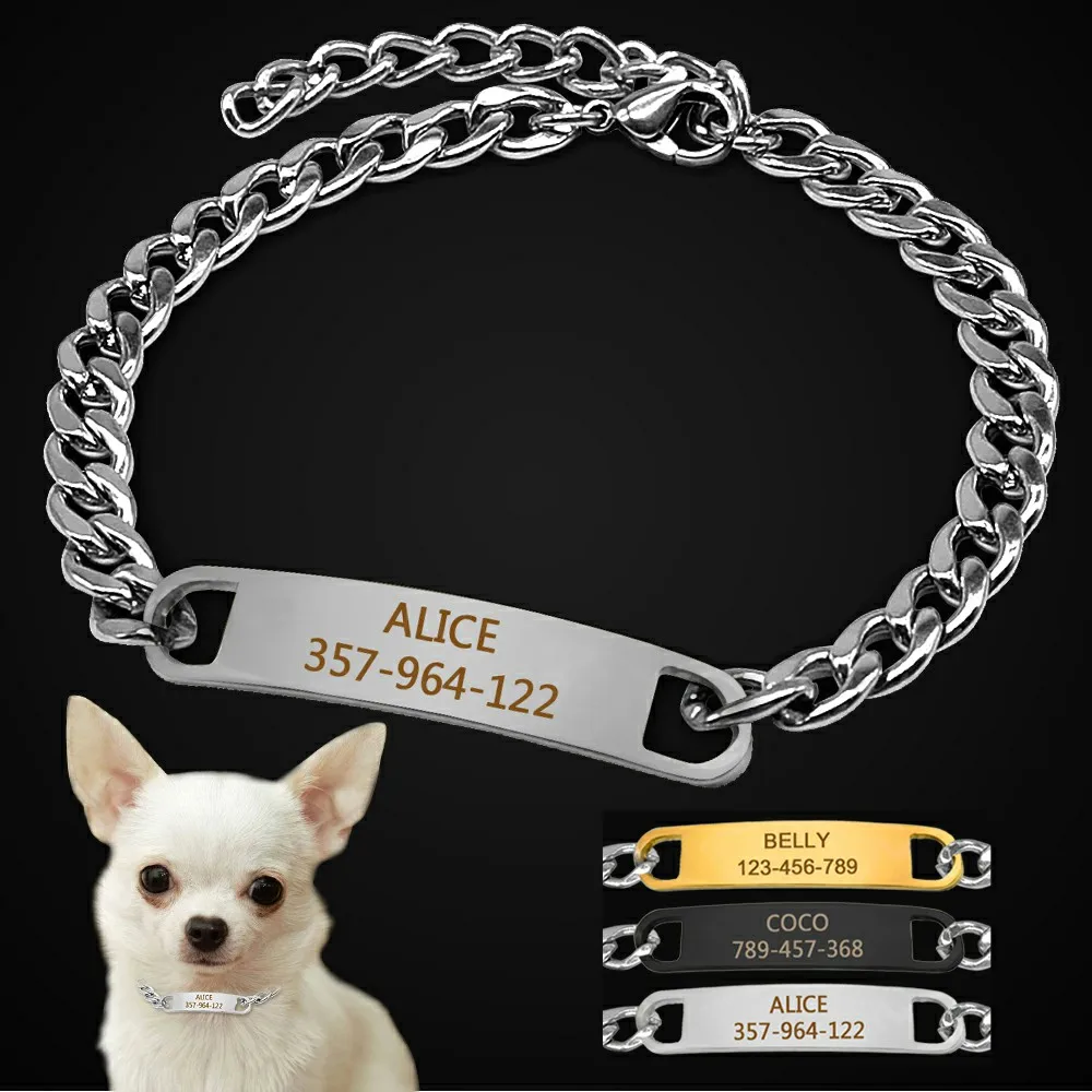 

Personalized Cat Dog Chain Collar Customized Engraved Pet Collars Small Dogs Cats Necklace NamePlate Chihuahua Yorkshire