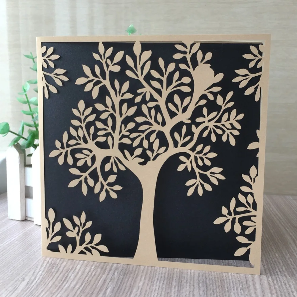 

50pcs/lot Chic Green Tree Invitation Card For Wedding Brithday Party Children Day Valentine Earth Day Anniversary Bless Greeting