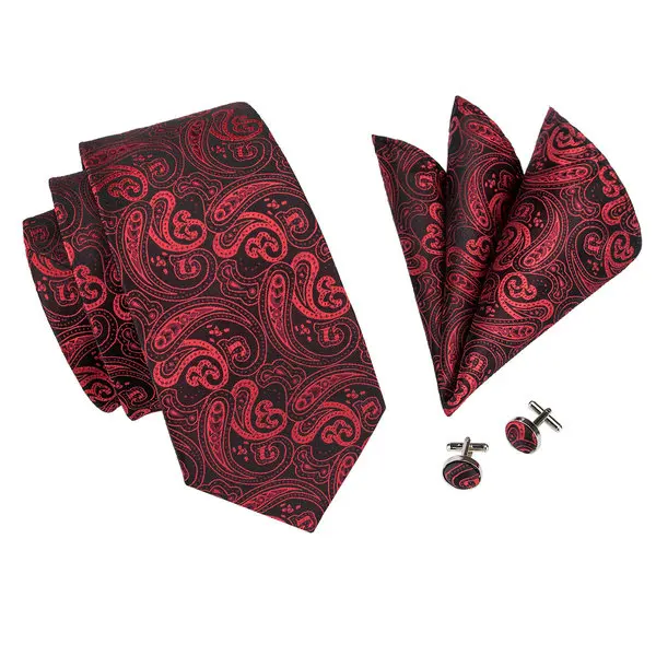 Модный красный и черный Галстук Пейсли Hanky запонки шелковый галстук галстуки для мужчин формальные Бизнес Свадьба Вечеринка C-314