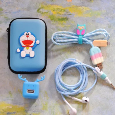 Хороший подарок милый мультфильм USB кабель наушников протектор набор с намотки кабеля Наклейки шнур спираль протектор для iphone 5 6 6s 7 plus - Цвет: 11