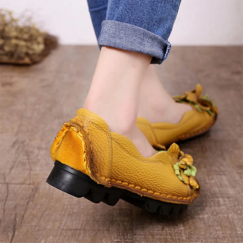 Г., повседневная женская обувь из натуральной кожи Мокасины с цветами, Zapatos De Mujer Talon Femme
