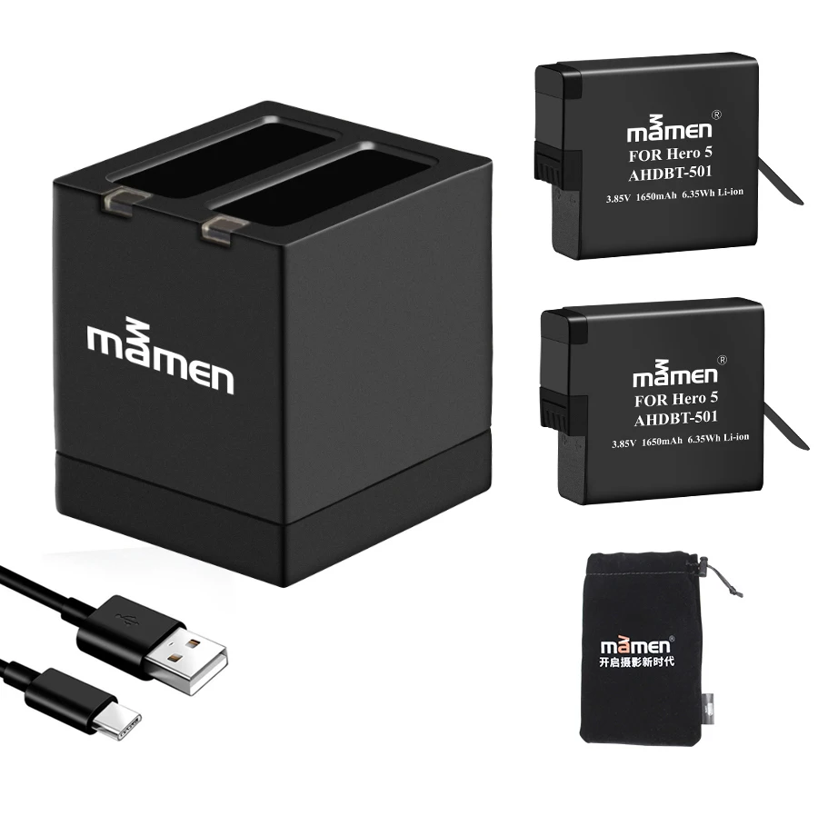 Mamen GoPro AHDBT 501 батарея для спортивной камеры 1650mAh+ type-C двойное зарядное устройство для GoPro Hero 5 6 7 черный аккумулятор для спортивной экшн-камеры