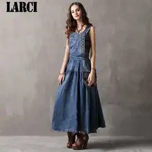LARCI для женщин платье из джинсовой ткани 2018 Boho Хлопок Карманы