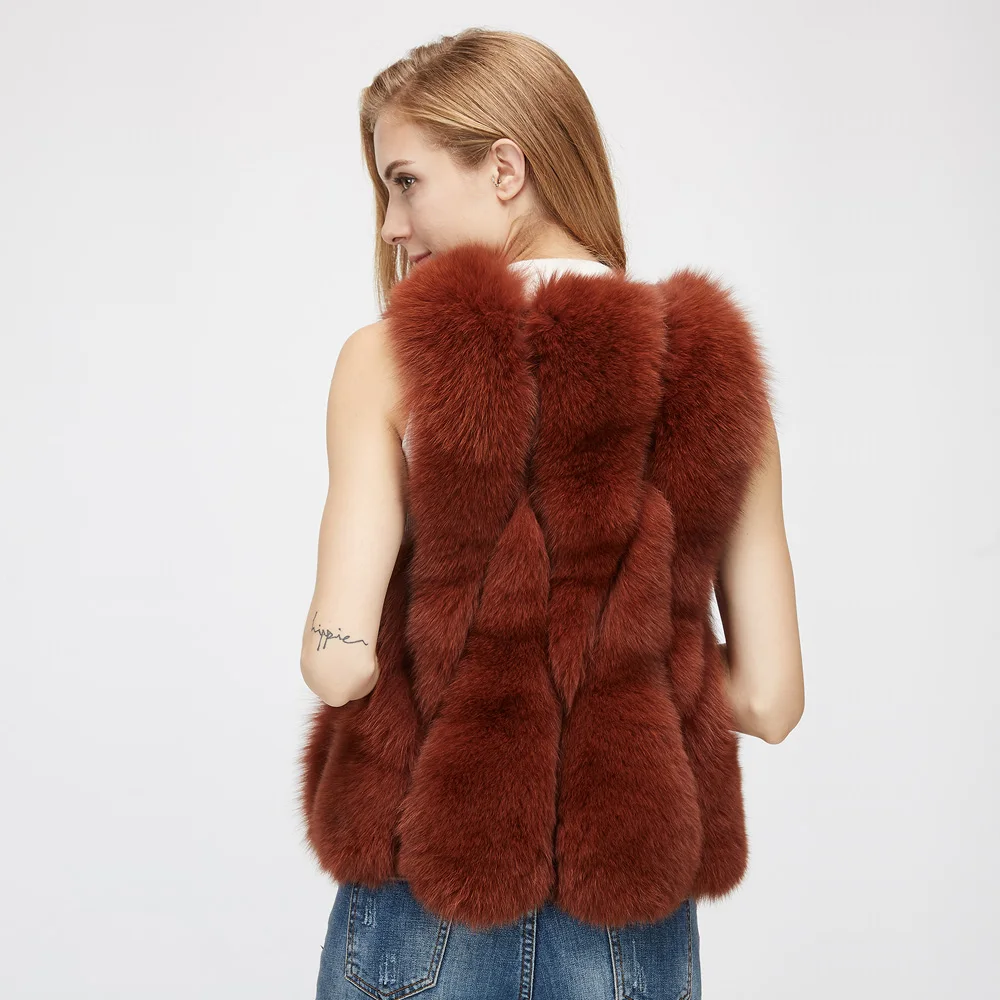 100% Real Fox Fur Vest Natural Whole Vests Women Regular Gilet Strip Jackets Short Coat | Женская одежда