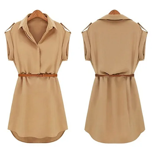 Женское повседневное шифоновое платье-рубашка с v-образным вырезом и