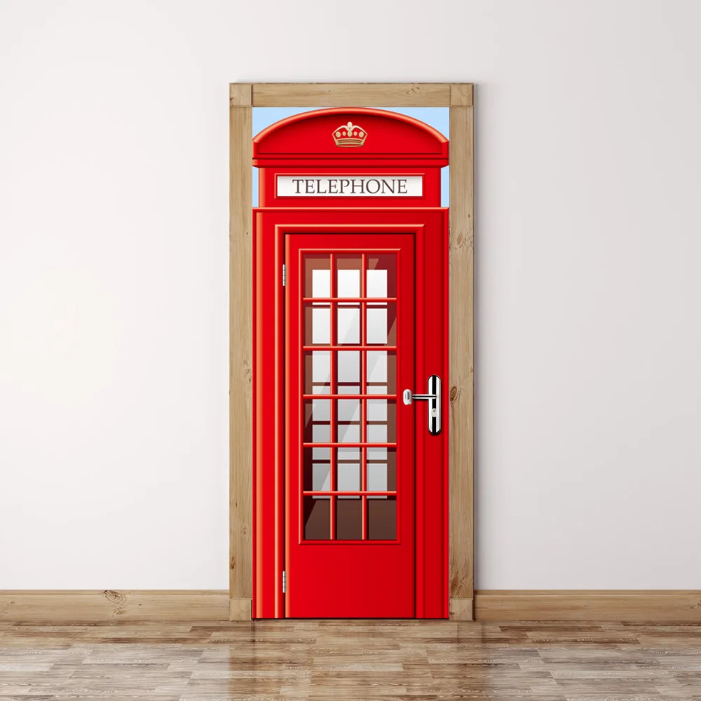 Hot European Telephone Booth Dormitory Living Bedroom Home House Room Wall Decal Door Stickers Wallpaper Home decoration Supply