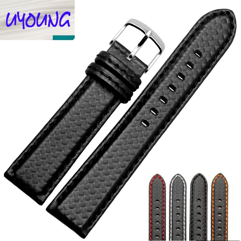 universal fit  18mm 20mm 22mm 24mm  Carbon Fiber Leather Watch Band sport watch strap for man and woman drop shipping best gift