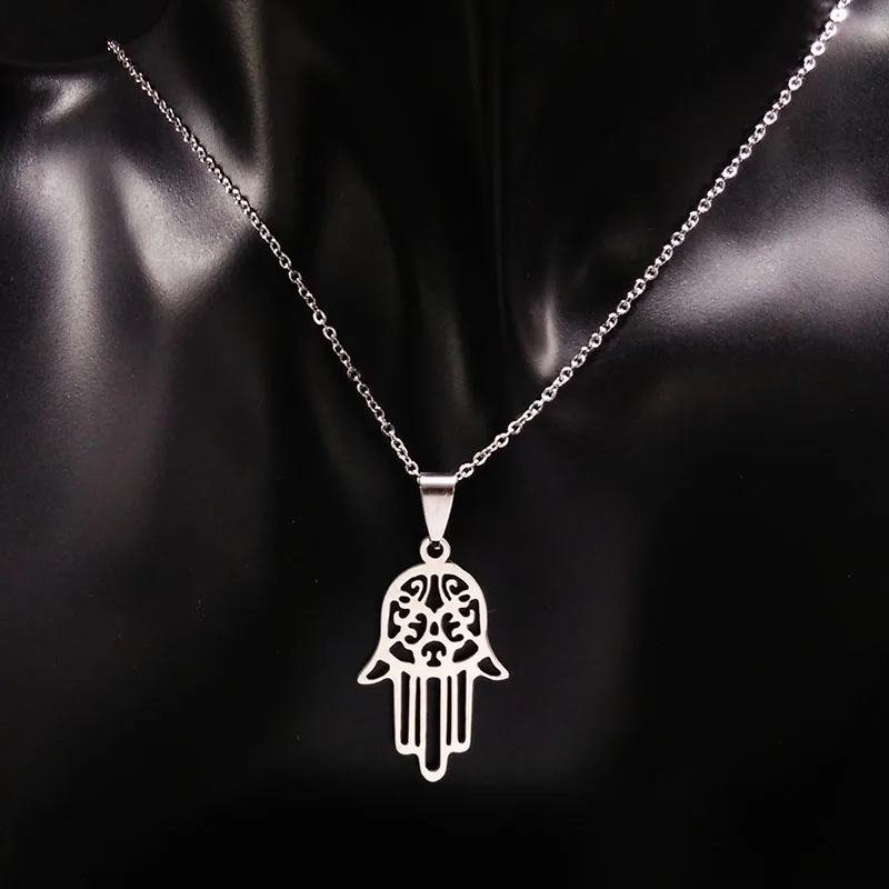Ожерелье Hamsa из нержавеющей стали 2021 женские ожерелья серебряного цвета