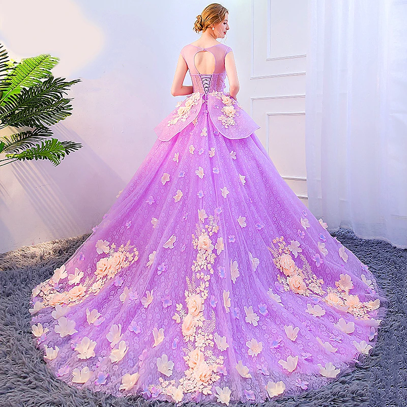 Custom Made Sweetheart Tulle Floor Length Beads Sequins Ball Gown Romantic Purple Quinceanera Dress Prom Robe de | Свадьбы и