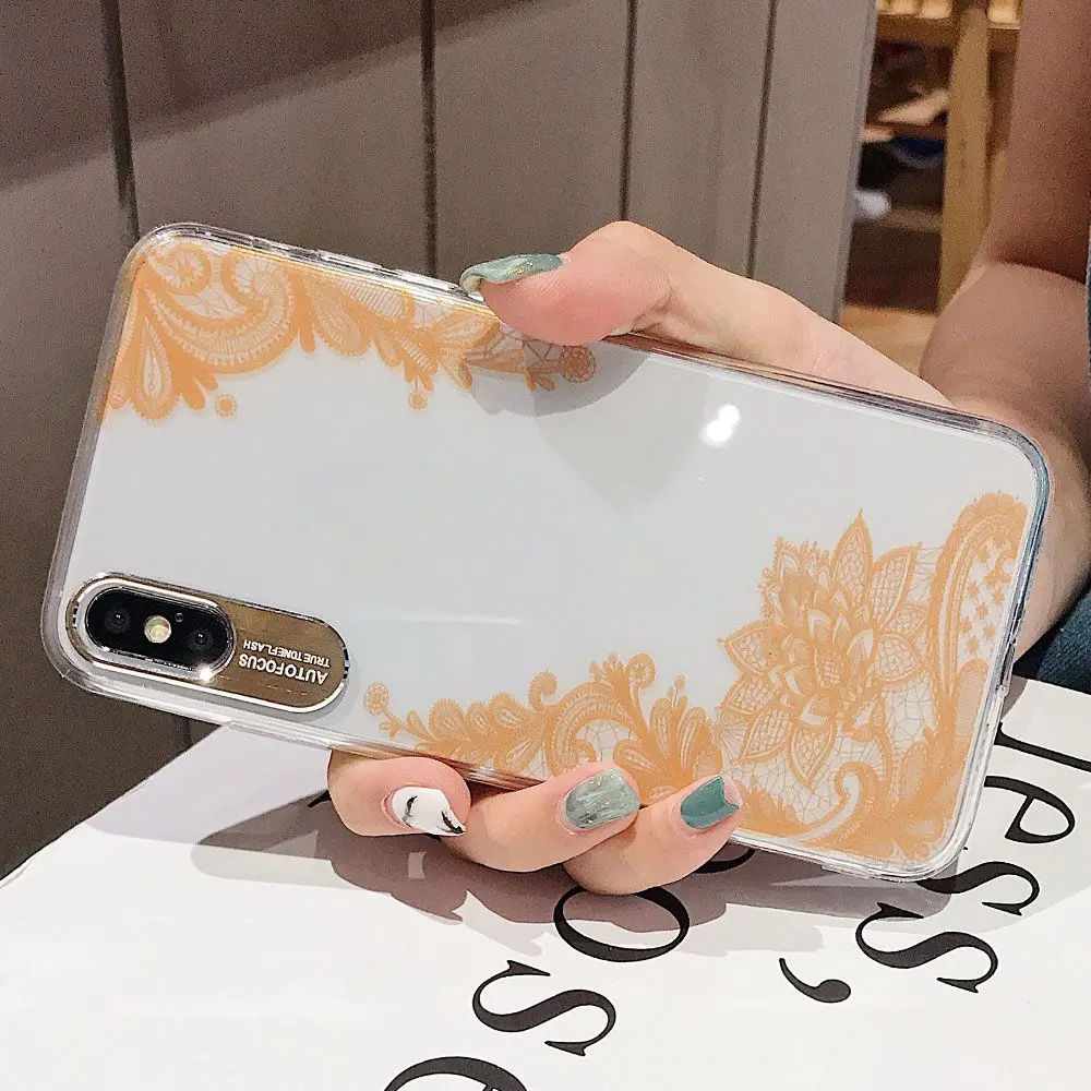 Чехол из ТПУ для iPhone X XS XR Xs 8 Plus 7 чехлы 6 6S мягкий модный чехол телефона с кружевным