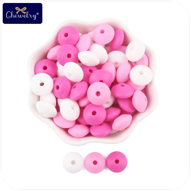 Hot Pink Series CHEWELRY силиконовая бусина 40 шт. детский силиконовый Прорезыватель в форме сердца пищевой детский Кулон Жемчужный силиконовый маленький стержень детские товары игрушка - Цвет: Hot Pink Series